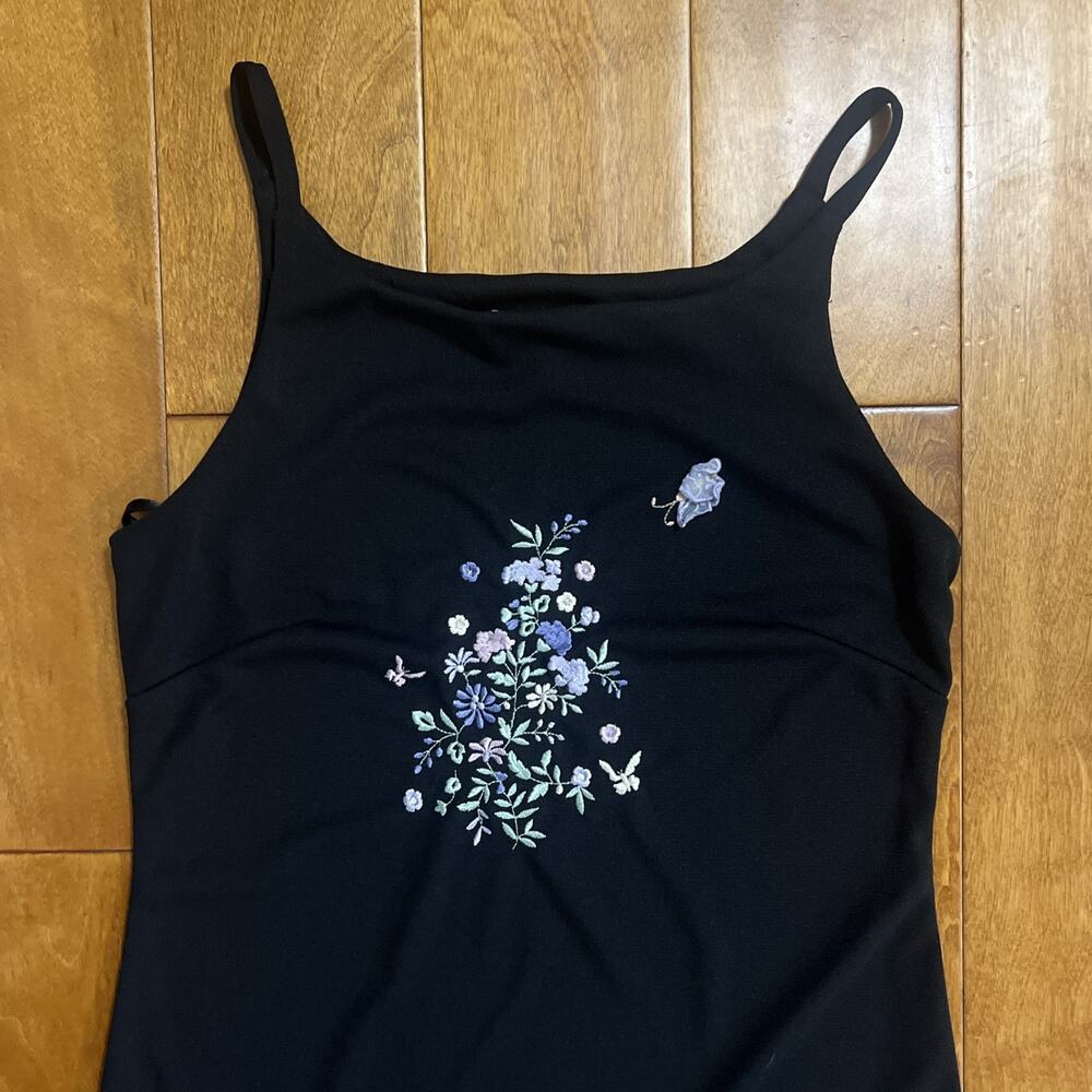 Vintage Y2K Voice Black Floral Maxi Dress Size M Whimsigoth Fairycore Slip Dress - Picture 4 of 12